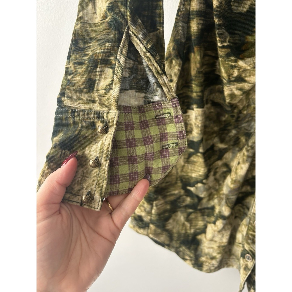 Anthropologie Pilcro Ruched‎ Corduroy Green Printed Mini Shirt Dress Size 0 - Picture 6 of 13